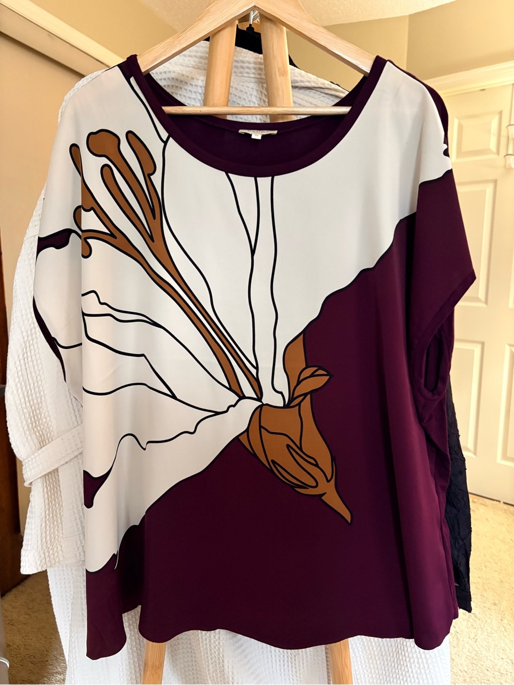 Laura Burgundy and White Floral Blouse